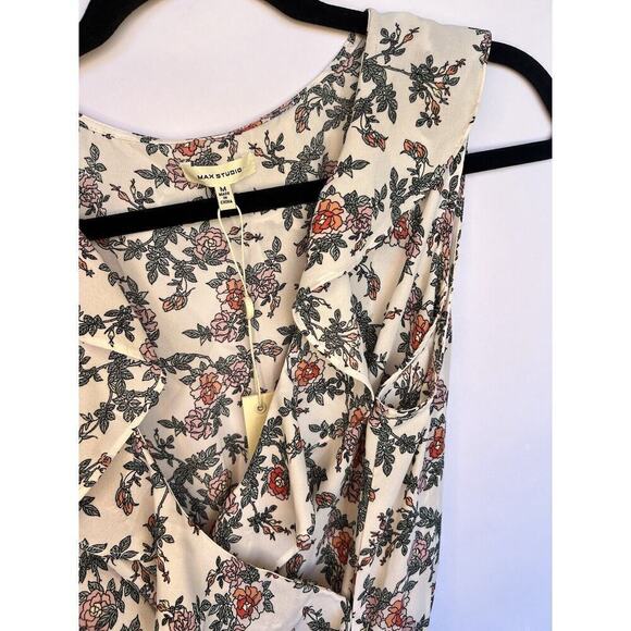 Max Studio Women’s Floral V-Neck Ruffle Sleeveless Surplice Top Tie Blouse M NWT - Picture 4 of 15